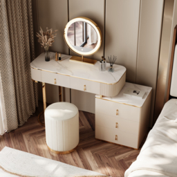 Nordic Makeup Vanity Extendable with 5-Drawer Dressing Table with Stone Top in Champagne - thumbnail 3