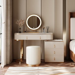 Nordic Makeup Vanity Extendable with 5-Drawer Dressing Table with Stone Top in Champagne - thumbnail 2