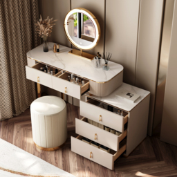 Nordic Makeup Vanity Extendable with 5-Drawer Dressing Table with Stone Top in Champagne - thumbnail 4