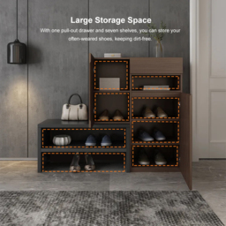 Fero Walnut Corner Shoe Storage Cabinet with 7 Shelves & 1 Drawer Entryway Shoe Storage - thumbnail 8