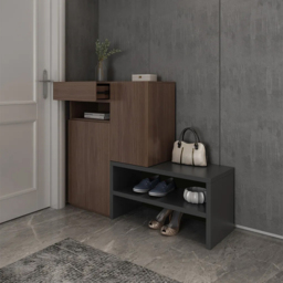 Fero Walnut Corner Shoe Storage Cabinet with 7 Shelves & 1 Drawer Entryway Shoe Storage - thumbnail 2