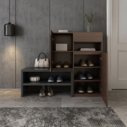 Fero Walnut Corner Shoe Storage Cabinet with 7 Shelves & 1 Drawer Entryway Shoe Storage - thumbnail 4
