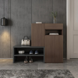 Fero Walnut Corner Shoe Storage Cabinet with 7 Shelves & 1 Drawer Entryway Shoe Storage - thumbnail 5