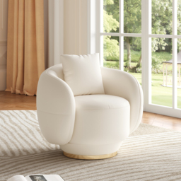 Swivel Barrel Accent Chair Faux Leather Armchair for Living Room in Warm White Set of 2 - thumbnail 7