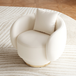 Swivel Barrel Accent Chair Faux Leather Armchair for Living Room in Warm White Set of 2 - thumbnail 8