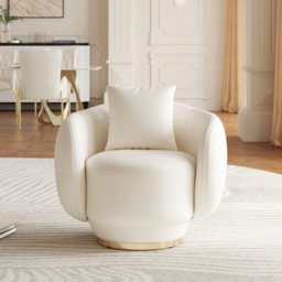 Swivel Barrel Accent Chair Faux Leather Armchair for Living Room in Warm White Set of 2 - thumbnail 6
