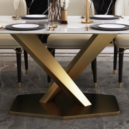 "63"" Modern White Faux Marble Rectangular Dining Table with Stainless Steel X-Base" - thumbnail 5