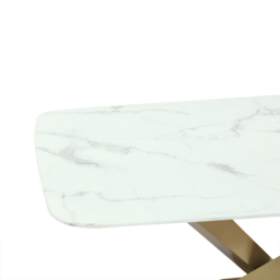 "63"" Modern White Faux Marble Rectangular Dining Table with Stainless Steel X-Base" - thumbnail 8