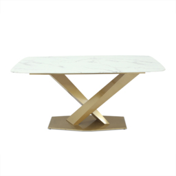 "63"" Modern White Faux Marble Rectangular Dining Table with Stainless Steel X-Base" - thumbnail 7