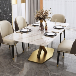 "63"" Modern White Faux Marble Rectangular Dining Table with Stainless Steel X-Base" - thumbnail 2