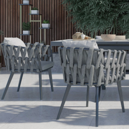 Outdoor Rope Weave & Aluminium Dining Chairs in Grey, Set of 8 - thumbnail 6