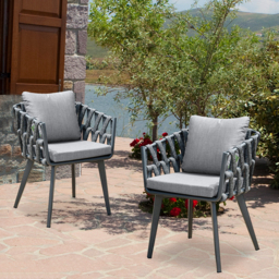 Outdoor Rope Weave & Aluminium Dining Chairs in Grey, Set of 8 - thumbnail 7