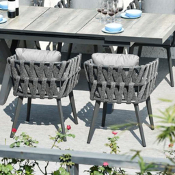 Outdoor Rope Weave & Aluminium Dining Chairs in Grey, Set of 8 - thumbnail 5