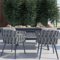 Outdoor Rope Weave & Aluminium Dining Chairs in Grey, Set of 8 - thumbnail 9