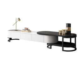 Nesnesis Modern Extending TV Stand with Storage Oval White & Black Media Console - thumbnail 5