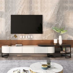 Nesnesis Modern Extending TV Stand with Storage Oval White & Black Media Console - thumbnail 2