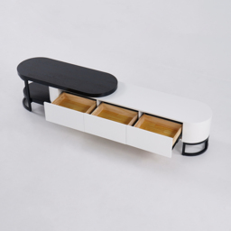 Nesnesis Modern Extending TV Stand with Storage Oval White & Black Media Console - thumbnail 6