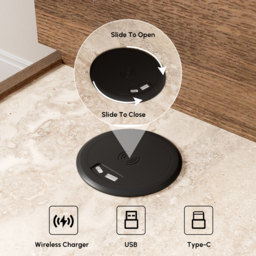 Travertine Stone Top Narrow Smart Side Table with Storage Modern Walnut End Table with USB Charging - thumbnail 6