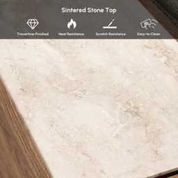 Travertine Stone Top Narrow Smart Side Table with Storage Modern Walnut End Table with USB Charging - thumbnail 8
