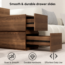 Travertine Stone Top Narrow Smart Side Table with Storage Modern Walnut End Table with USB Charging - thumbnail 5