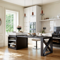 185 - 235 cm Extendable White&Black Kitchen Island with Storage Kitchen Cabinet - thumbnail 5