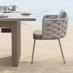 7 PCS Outdoor Propane Fire Pit Table & Rope Woven Armchair Rectangular Outdoor Dining Set Modern Yard & Patio Furniture for 6 Person in Gray - thumbnail 7