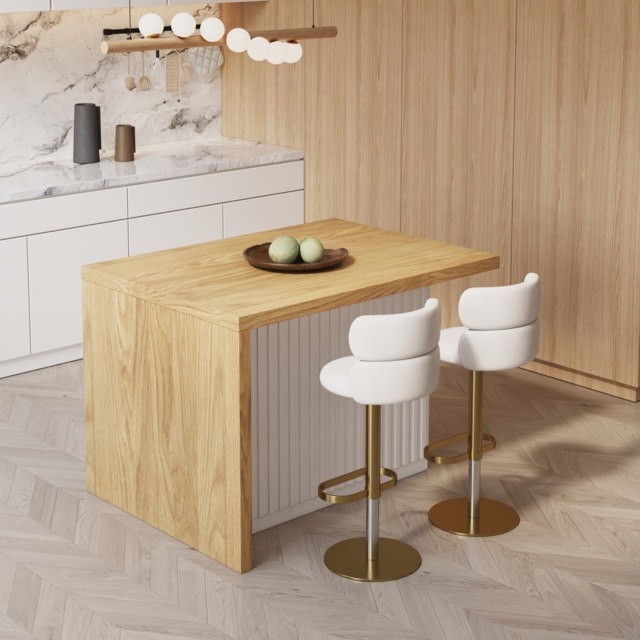 1270mm Modern Kitchen Island Natural Laminate & 2 Counter Stools Set Storage Cabinet - image 1