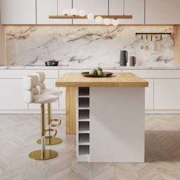 1270mm Modern Kitchen Island Natural Laminate & 2 Counter Stools Set Storage Cabinet - thumbnail 3