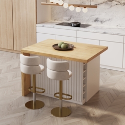 1270mm Modern Kitchen Island Natural Laminate & 2 Counter Stools Set Storage Cabinet - thumbnail 2