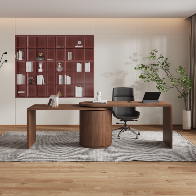 Modern L Shaped Rotating Walnut Executive Office Desk with Drawers Office Furniture (1520mm) - image 1