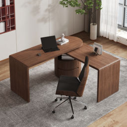 Modern L Shaped Rotating Walnut Executive Office Desk with Drawers Office Furniture (1520mm) - thumbnail 5