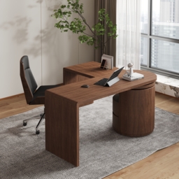 Modern L Shaped Rotating Walnut Executive Office Desk with Drawers Office Furniture (1520mm) - thumbnail 2