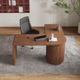 Modern L Shaped Rotating Walnut Executive Office Desk with Drawers Office Furniture (1520mm) - thumbnail 4