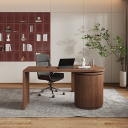 Modern L Shaped Rotating Walnut Executive Office Desk with Drawers Office Furniture (1520mm) - thumbnail 3