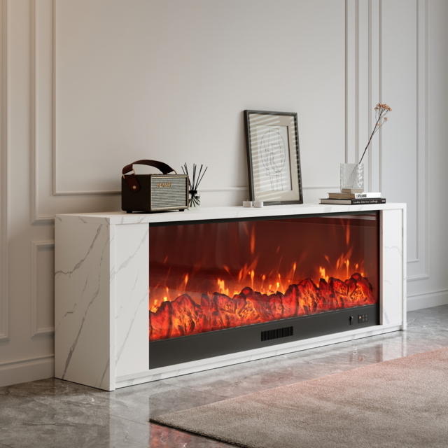 180 cm Modern White Glass Electric Fireplace TV Stand with Remote Control Temperature Adjustable - image 1
