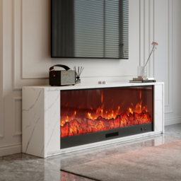 180 cm Modern White Glass Electric Fireplace TV Stand with Remote Control Temperature Adjustable - thumbnail 3