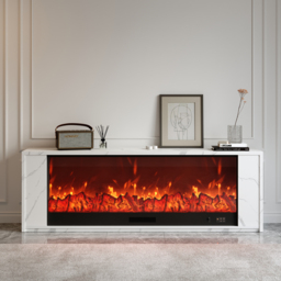 180 cm Modern White Glass Electric Fireplace TV Stand with Remote Control Temperature Adjustable - thumbnail 2