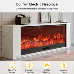 180 cm Modern White Glass Electric Fireplace TV Stand with Remote Control Temperature Adjustable - thumbnail 5
