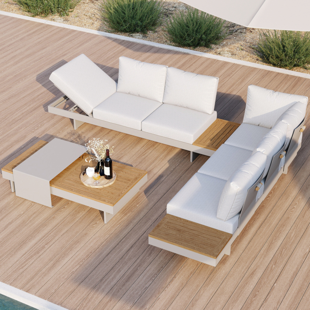 Axis 4 PCS Modular L Shaped Outdoor Sectional Sofa Set Modern Yard & Patio Furniture for 6 Person in Gray Cushion & Pillow Included in Light Gray - image 1