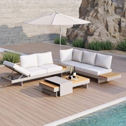 Axis 4 PCS Modular L Shaped Outdoor Sectional Sofa Set Modern Yard & Patio Furniture for 6 Person in Gray Cushion & Pillow Included in Light Gray - thumbnail 2