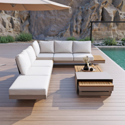 Axis 4 PCS Modular L Shaped Outdoor Sectional Sofa Set Modern Yard & Patio Furniture for 6 Person in Gray Cushion & Pillow Included in Light Gray - thumbnail 3