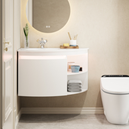 90 cm Corner Bathroom Vanity with Storage & LED Sensor Light - thumbnail 5