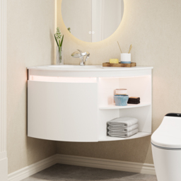 90 cm Corner Bathroom Vanity with Storage & LED Sensor Light - thumbnail 2
