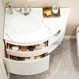 90 cm Corner Bathroom Vanity with Storage & LED Sensor Light - thumbnail 9