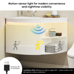 90 cm Corner Bathroom Vanity with Storage & LED Sensor Light - thumbnail 7
