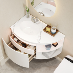90 cm Corner Bathroom Vanity with Storage & LED Sensor Light - thumbnail 4