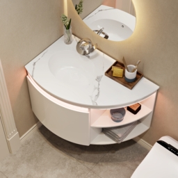 90 cm Corner Bathroom Vanity with Storage & LED Sensor Light - thumbnail 3