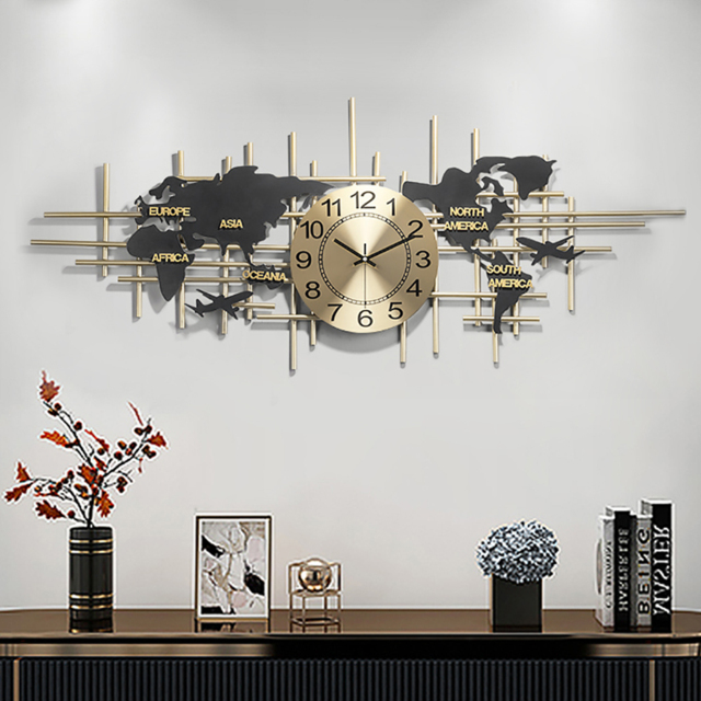 95 cm Modern Metal Large Map Wall Clock Decor Creative Silent Clocks Art for Living Room - image 1