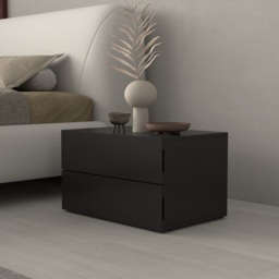 600 mm Modern Minimalist Black Bedroom Bedside Table with 2 Drawers - thumbnail 4