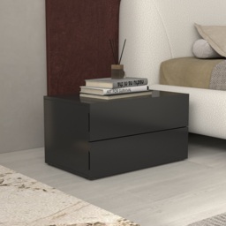 600 mm Modern Minimalist Black Bedroom Bedside Table with 2 Drawers - thumbnail 3